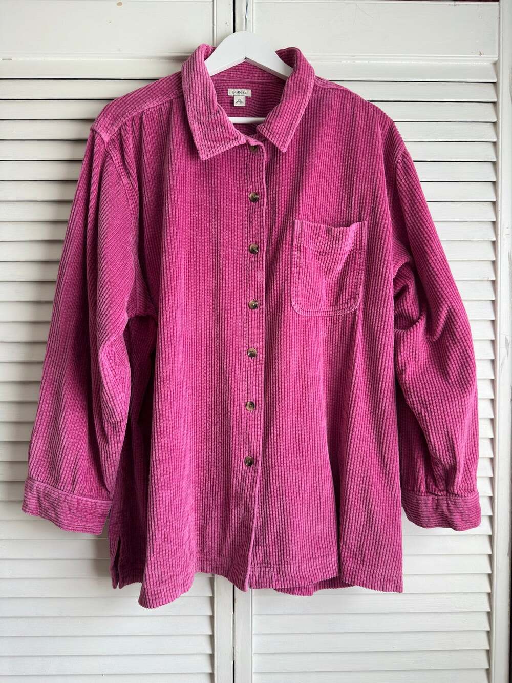 LL Bean Comfort Corduroy Relaxed Shirt Magenta Pink Shacket Faded Plus 2X